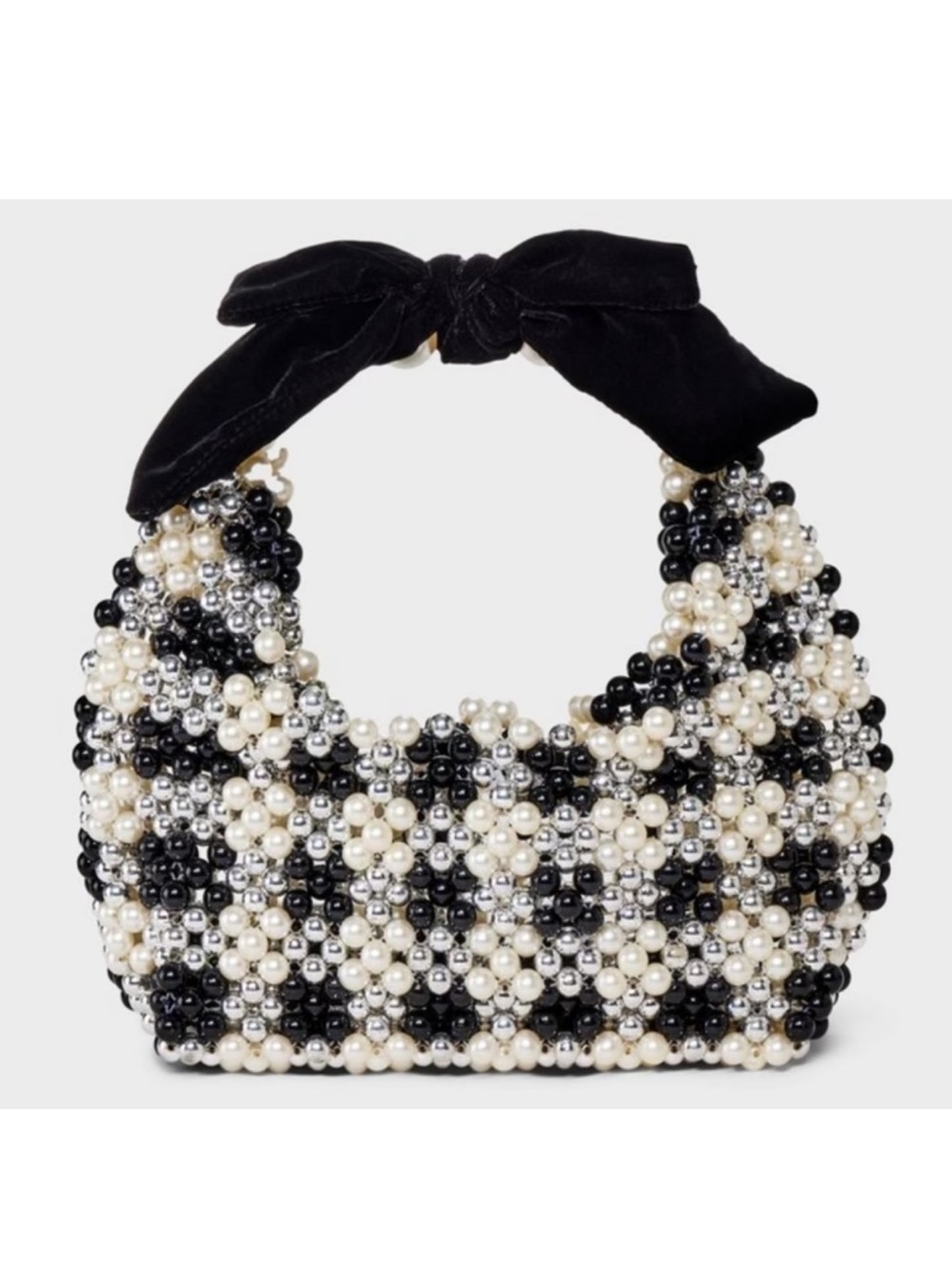 A New Day Beaded Pearl Cluster Bag with Black Velvet Bow NWT!